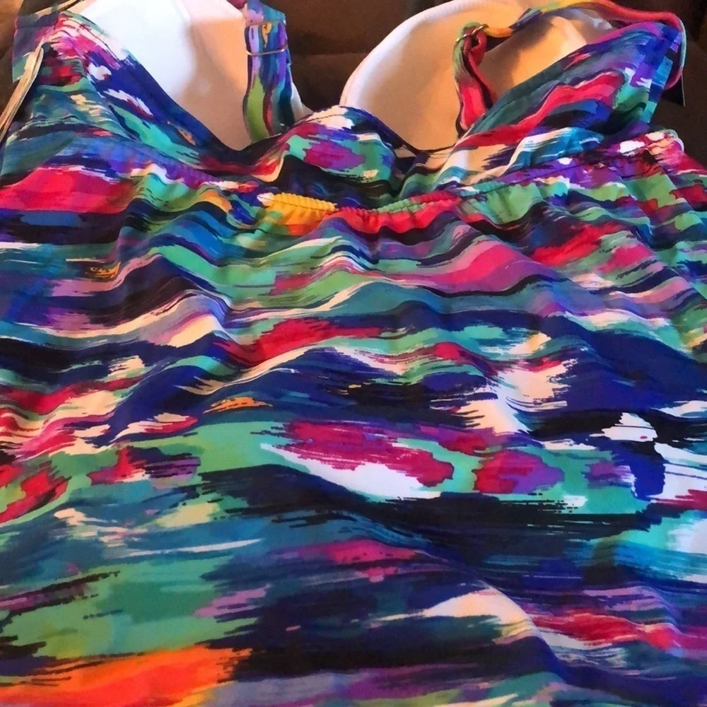 Swim Solutions Womens Winning Streak Tiered Tummy Control One Piece Swimsuit - Picture 3 of 5
